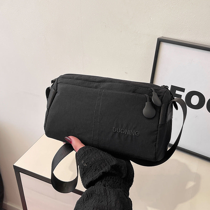 Black Women's Lightweight Nylon Crossbody Bag - Multi-Layer Shoulder Purse with Adjustable Strap for Casual Travel and Daily Use