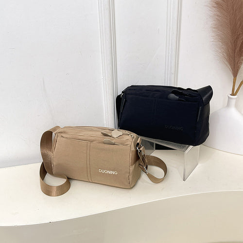 Black Women's Lightweight Nylon Crossbody Bag - Multi-Layer Shoulder Purse with Adjustable Strap for Casual Travel and Daily Use