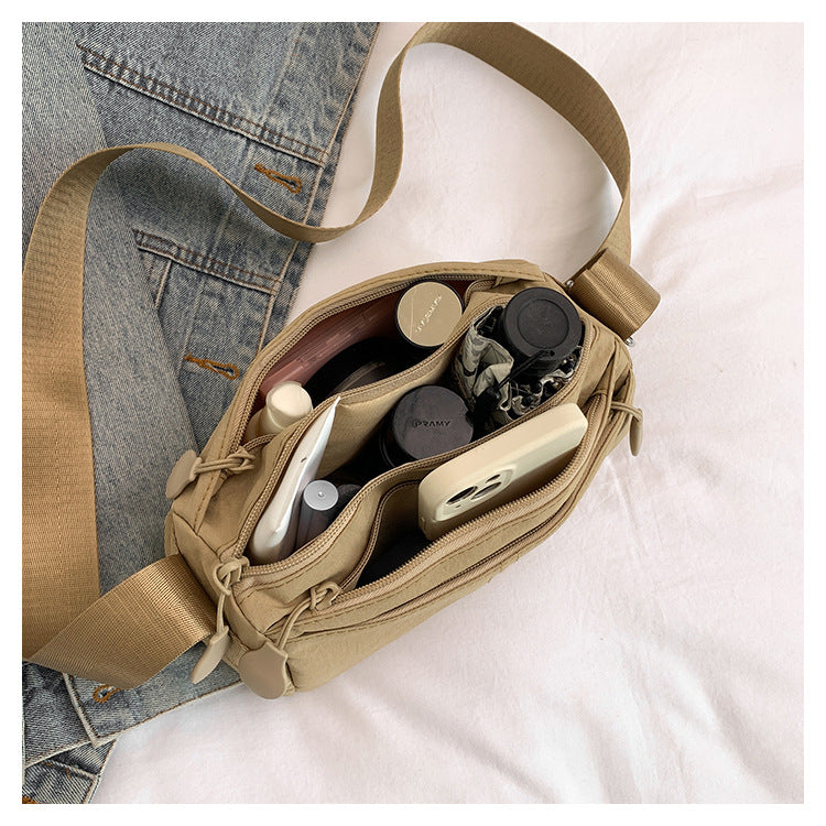 Black Women's Lightweight Nylon Crossbody Bag - Multi-Layer Shoulder Purse with Adjustable Strap for Casual Travel and Daily Use