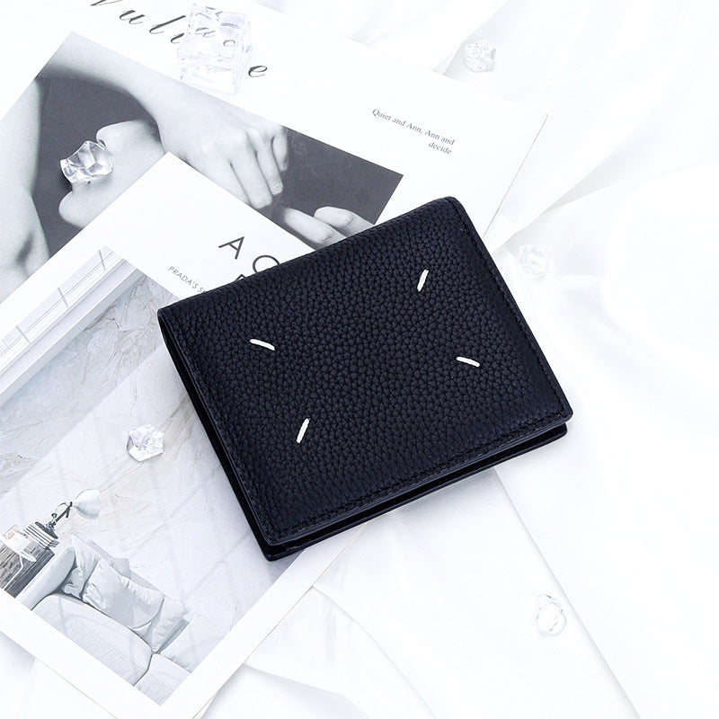 Women's Genuine Leather Bi-fold Wallet - Slim Short Purse with Coin Pocket & RFID Blocking - Soft Cowhide Minimalist Card Holder - Black