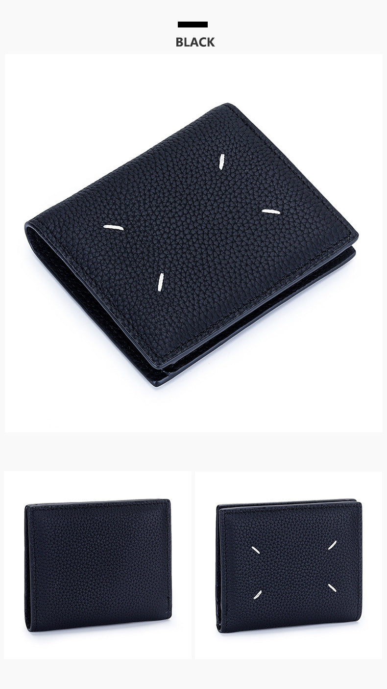 Women's Genuine Leather Bi-fold Wallet - Slim Short Purse with Coin Pocket & RFID Blocking - Soft Cowhide Minimalist Card Holder - Black