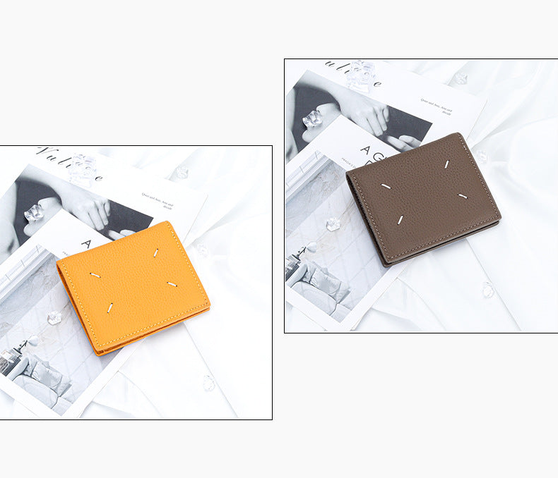 Women's Genuine Leather Bi-fold Wallet - Slim Short Purse with Coin Pocket & RFID Blocking - Soft Cowhide Minimalist Card Holder - Khaki