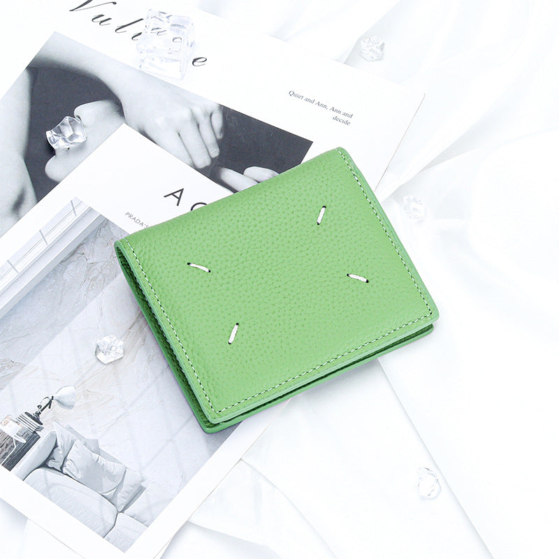 Women's Genuine Leather Bi-fold Wallet - Slim Short Purse with Coin Pocket & RFID Blocking - Soft Cowhide Minimalist Card Holder - Green