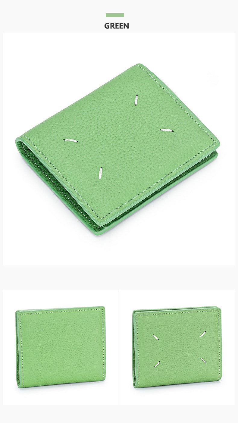 Women's Genuine Leather Bi-fold Wallet - Slim Short Purse with Coin Pocket & RFID Blocking - Soft Cowhide Minimalist Card Holder - Green