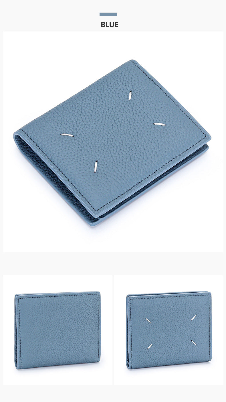 Women's Genuine Leather Bi-fold Wallet - Slim Short Purse with Coin Pocket & RFID Blocking - Soft Cowhide Minimalist Card Holder - Blue