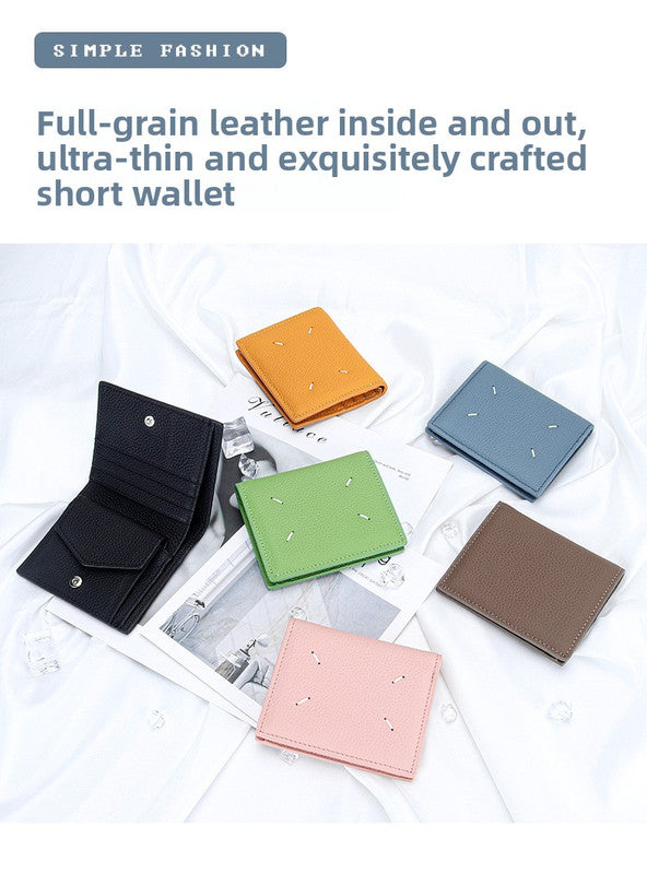 Women's Genuine Leather Bi-fold Wallet - Slim Short Purse with Coin Pocket & RFID Blocking - Soft Cowhide Minimalist Card Holder - Pink