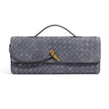 Retro Woven Baguette Handbag for Women Suede Texture PU Leather Shoulder Crossbody Bag Elegant Evening Clutch Warm gray