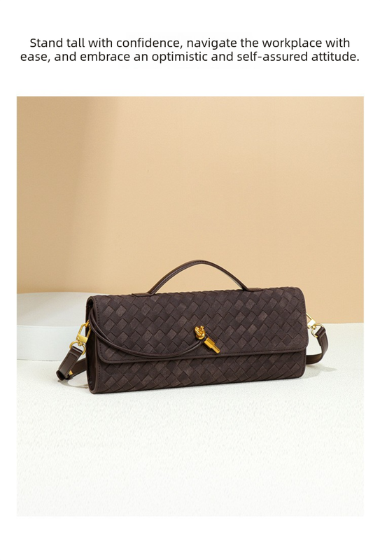 Retro Woven Baguette Handbag for Women Suede Texture PU Leather Shoulder Crossbody Bag Elegant Evening Clutch Black