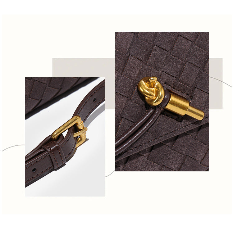 Retro Woven Baguette Handbag for Women Suede Texture PU Leather Shoulder Crossbody Bag Elegant Evening Clutch Black