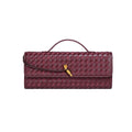 Retro Woven Baguette Handbag for Women Suede Texture PU Leather Shoulder Crossbody Bag Elegant Evening Clutch Burgundy