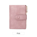 Ladies Compact Wallet Soft Vegan Leather Tri-Fold Purse Double Zipper Coin Pocket with Removable Card Holder High Capacity Multi Slots Pink