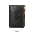 Ladies Compact Wallet Soft Vegan Leather Tri-Fold Purse Double Zipper Coin Pocket with Removable Card Holder High Capacity Multi Slots Black