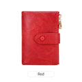 Ladies Compact Wallet Soft Vegan Leather Tri-Fold Purse Double Zipper Coin Pocket with Removable Card Holder High Capacity Multi Slots Red