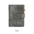 Ladies Compact Wallet Soft Vegan Leather Tri-Fold Purse Double Zipper Coin Pocket with Removable Card Holder High Capacity Multi Slots Grey