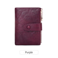 Ladies Compact Wallet Soft Vegan Leather Tri-Fold Purse Double Zipper Coin Pocket with Removable Card Holder High Capacity Multi Slots Purple