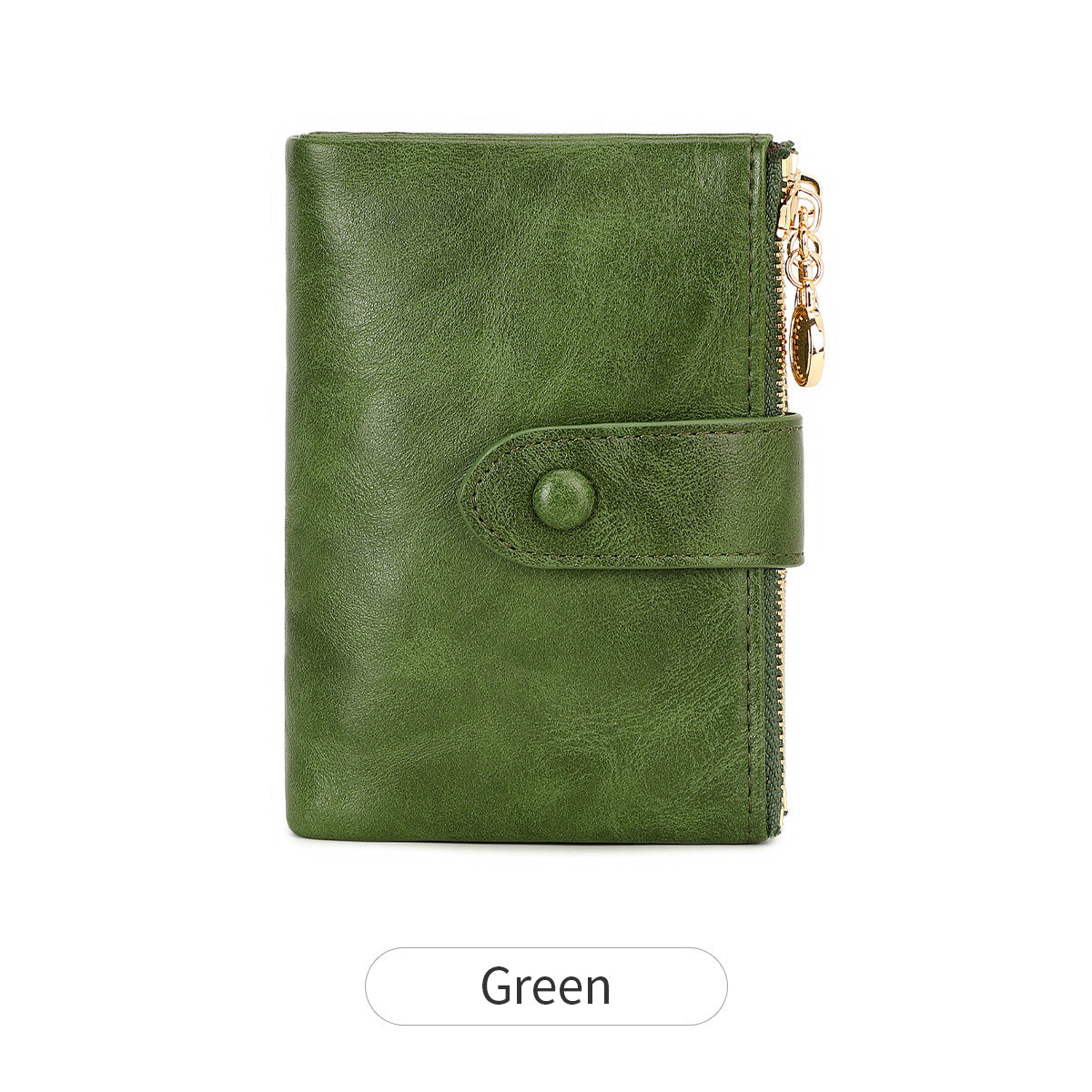 Ladies Compact Wallet Soft Vegan Leather Tri-Fold Purse Double Zipper Coin Pocket with Removable Card Holder High Capacity Multi Slots Green