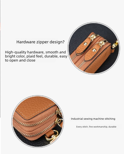 Genuine Leather Car Key Case Double Zipper Smart Key Fob Holder Wallet Remote Organiser Pouch with Hook Orange