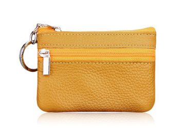 Small Coin Purse Key Ring Wallet Mini Change Pouch Dual Zipper Pocket PU Leather Portable Storage Bag Yellow