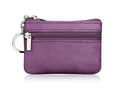 Small Coin Purse Key Ring Wallet Mini Change Pouch Dual Zipper Pocket PU Leather Portable Storage Bag Purple