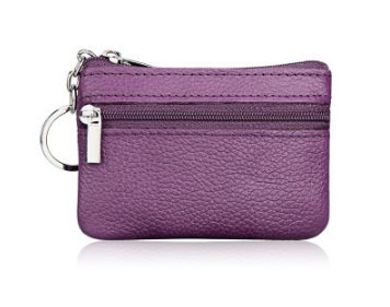 Small Coin Purse Key Ring Wallet Mini Change Pouch Dual Zipper Pocket PU Leather Portable Storage Bag Purple