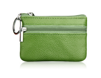 Small Coin Purse Key Ring Wallet Mini Change Pouch Dual Zipper Pocket PU Leather Portable Storage Bag Green