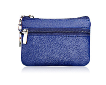 Small Coin Purse Key Ring Wallet Mini Change Pouch Dual Zipper Pocket PU Leather Portable Storage Bag Blue