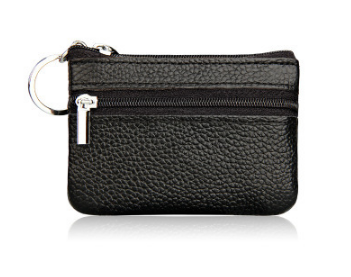 Small Coin Purse Key Ring Wallet Mini Change Pouch Dual Zipper Pocket PU Leather Portable Storage Bag Black