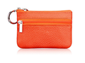 Small Coin Purse Key Ring Wallet Mini Change Pouch Dual Zipper Pocket PU Leather Portable Storage Bag Orange