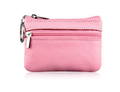 Small Coin Purse Key Ring Wallet Mini Change Pouch Dual Zipper Pocket PU Leather Portable Storage Bag Pink