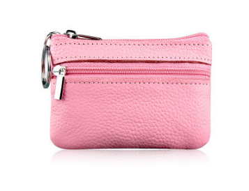 Small Coin Purse Key Ring Wallet Mini Change Pouch Dual Zipper Pocket PU Leather Portable Storage Bag Pink