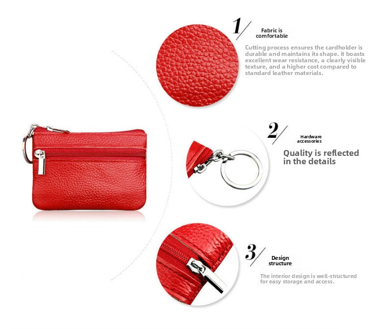 Small Coin Purse Key Ring Wallet Mini Change Pouch Dual Zipper Pocket PU Leather Portable Storage Bag Pink