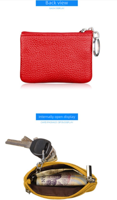 Small Coin Purse Key Ring Wallet Mini Change Pouch Dual Zipper Pocket PU Leather Portable Storage Bag Pink