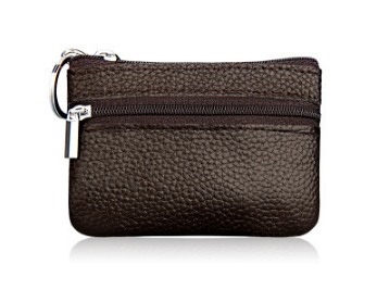 Small Coin Purse Key Ring Wallet Mini Change Pouch Dual Zipper Pocket PU Leather Portable Storage Bag Coffee