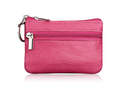 Small Coin Purse Key Ring Wallet Mini Change Pouch Dual Zipper Pocket PU Leather Portable Storage Bag Rose Red