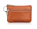 Small Coin Purse Key Ring Wallet Mini Change Pouch Dual Zipper Pocket PU Leather Portable Storage Bag Brown